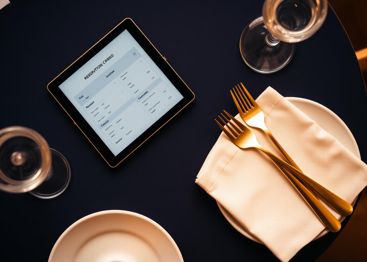 Reservation grid on tablet at fine dining table